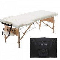 Pat masaj portabil, cadru lemn, Sierra, alb, 2 zone